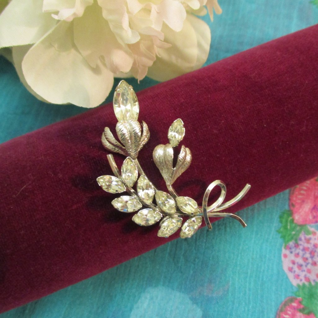Star-Art Sterling Crystal Floral Brooch~ Vintage Clear Rhinestone 925 Brooch
